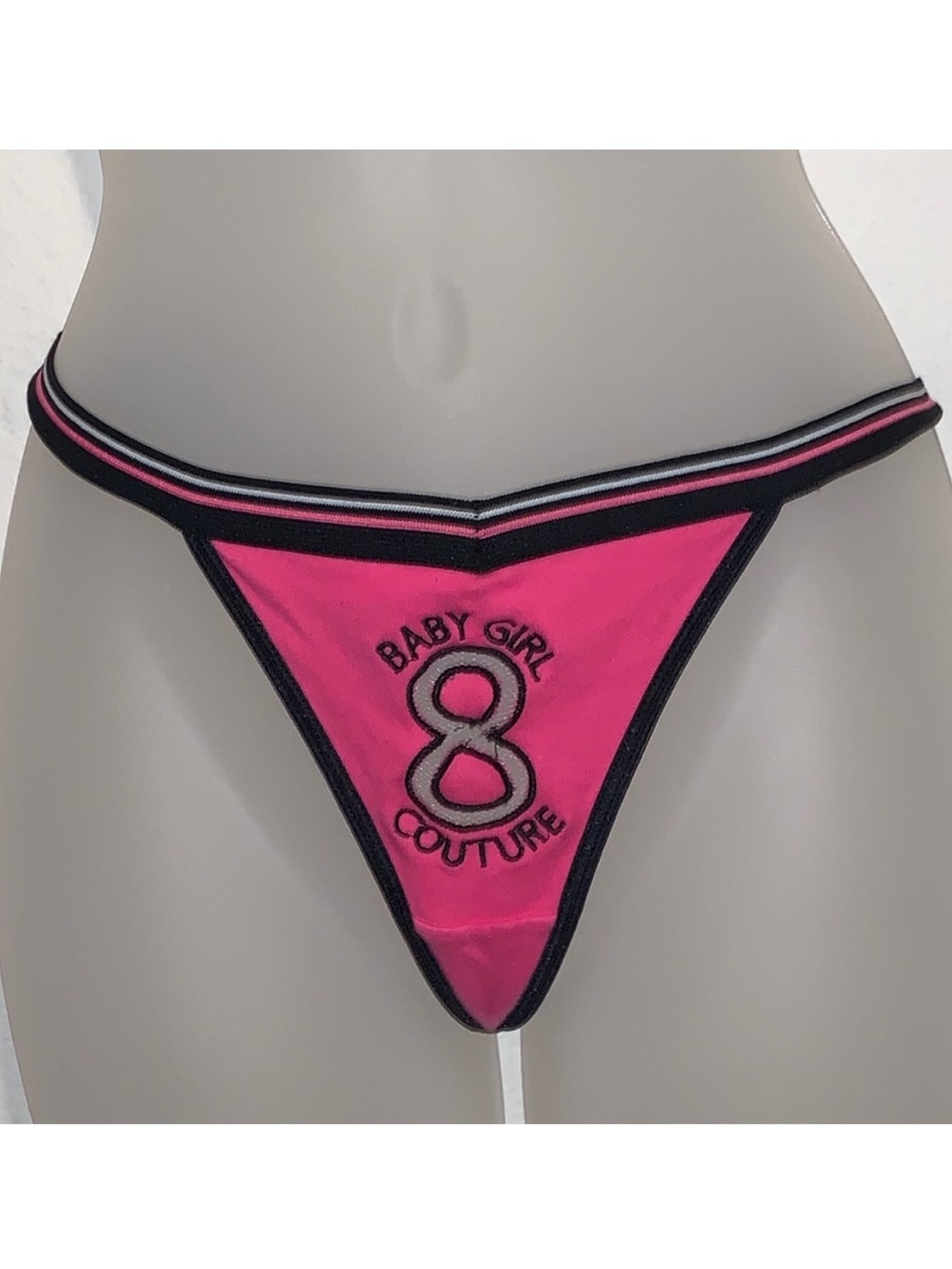 Y2K Wet Seal Pink Black Baby Girl Couture #8 Mesh Back Bow G String Panty Sexy M